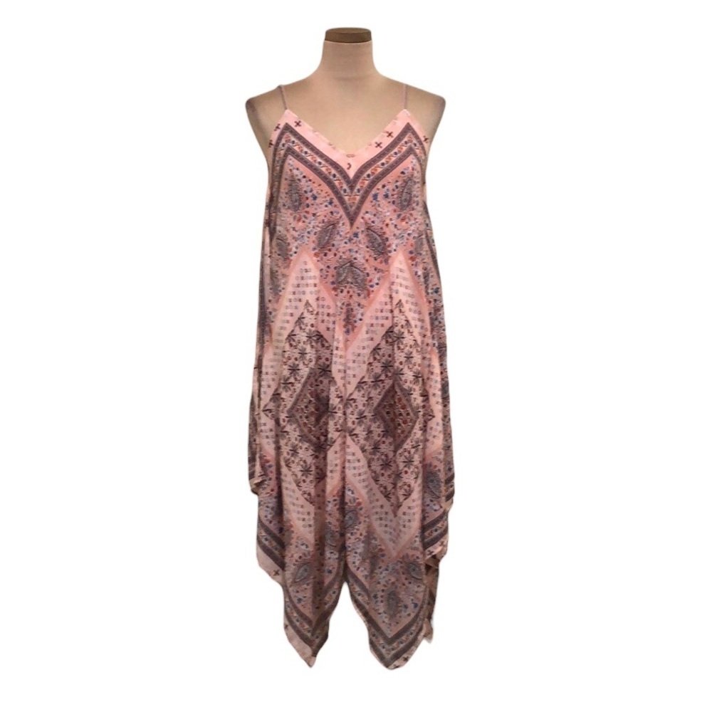 Francesca’s Collection Midi Dress Size Medium Peach Pink Scarf Print